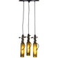 Meyda Lighting Tuscan Vineyard 12" 3-Light Textured Black Olive Branch Cascading Pendant Light With Green Wine Bottle Shade Glass