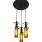 Meyda Lighting Tuscan Vineyard 12" 3-Light Textured Black Olive Branch Cascading Pendant Light With Green Wine Bottle Shade Glass