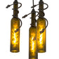 Meyda Lighting Tuscan Vineyard 12" 3-Light Textured Black Olive Branch Cascading Pendant Light With Green Wine Bottle Shade Glass