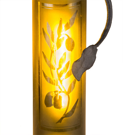 Meyda Lighting Tuscan Vineyard 12" 3-Light Textured Black Olive Branch Cascading Pendant Light With Green Wine Bottle Shade Glass
