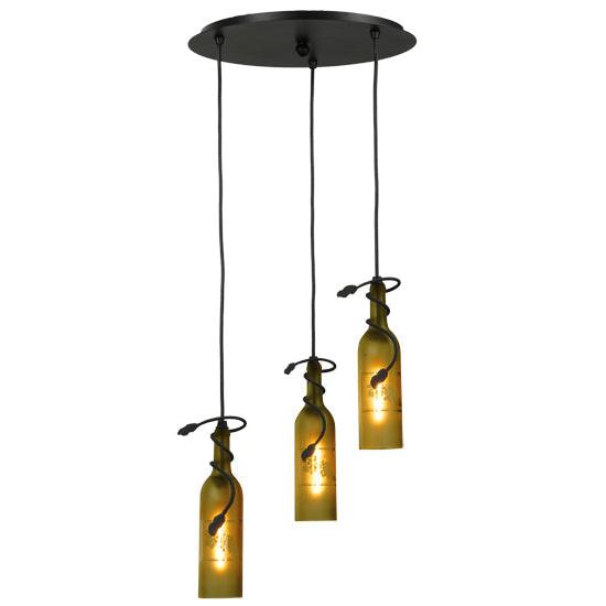 Meyda Lighting Tuscan Vineyard 16" 3-Light Black Etched Grapes Wine Bottle Cascading Pendant Light
