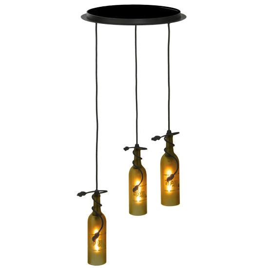 Meyda Lighting Tuscan Vineyard 16" 3-Light Black Etched Grapes Wine Bottle Cascading Pendant Light