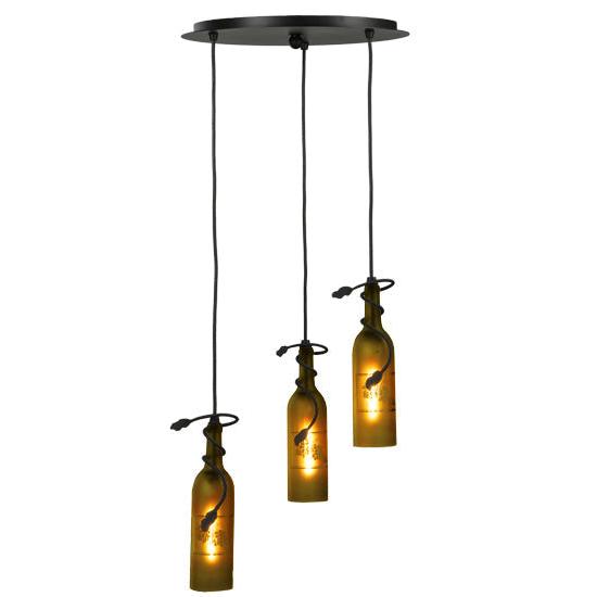 Meyda Lighting Tuscan Vineyard 16" 3-Light Black Etched Grapes Wine Bottle Cascading Pendant Light