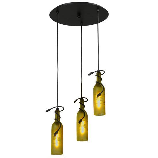 Meyda Lighting Tuscan Vineyard 16" 3-Light Black Etched Grapes Wine Bottle Cascading Pendant Light