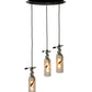 Meyda Lighting Tuscan Vineyard 16" 3-Light Textured Black Cascading Pendant Light With Frosted Clear Etched Grapes Wine Bottle Shade Glass