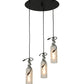 Meyda Lighting Tuscan Vineyard 16" 3-Light Textured Black Cascading Pendant Light With Frosted Clear Etched Grapes Wine Bottle Shade Glass