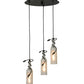Meyda Lighting Tuscan Vineyard 16" 3-Light Textured Black Cascading Pendant Light With Frosted Clear Etched Grapes Wine Bottle Shade Glass