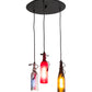 Meyda Lighting Tuscan Vineyard 16" 3-Light Textured Black Cascading Pendant Light With Multi-Colored Wine Bottle Shade Glass