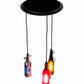 Meyda Lighting Tuscan Vineyard 16" 3-Light Textured Black Cascading Pendant Light With Multi-Colored Wine Bottle Shade Glass