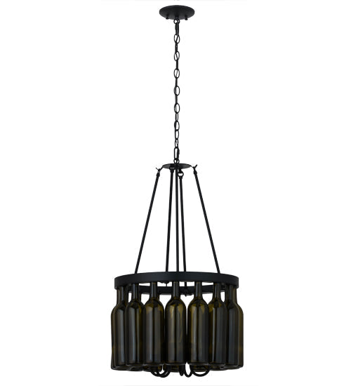 Meyda Lighting Tuscan Vineyard 17" 5-Light Textured Black Estate Chandelier With 16 Antique Green Wine Bottle Shade Glass