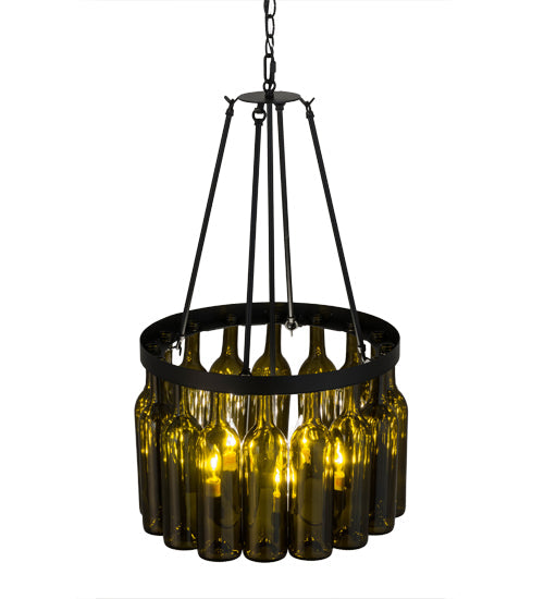 Meyda Lighting Tuscan Vineyard 17" 5-Light Textured Black Estate Chandelier With 16 Antique Green Wine Bottle Shade Glass