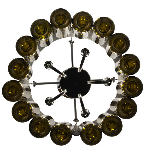 Meyda Lighting Tuscan Vineyard 17" 5-Light Textured Black Estate Chandelier With 16 Antique Green Wine Bottle Shade Glass