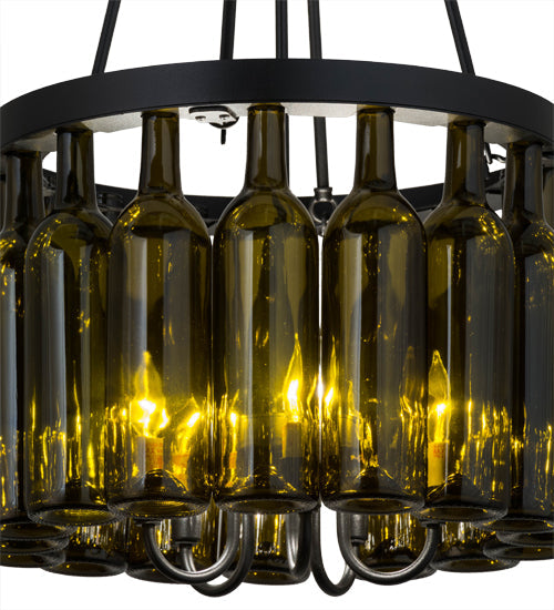 Meyda Lighting Tuscan Vineyard 17" 5-Light Textured Black Estate Chandelier With 16 Antique Green Wine Bottle Shade Glass