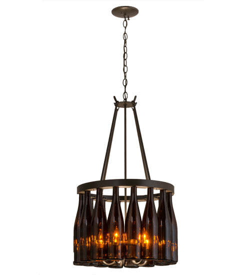 Meyda Lighting Tuscan Vineyard 17" 5-Light Timeless Bronze Estate Chandelier With 16 Amber Wine Bottle Shade Glass
