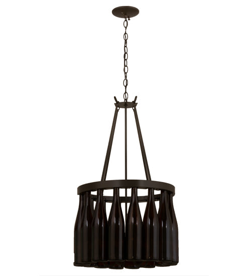 Meyda Lighting Tuscan Vineyard 17" 5-Light Timeless Bronze Estate Chandelier With 16 Amber Wine Bottle Shade Glass