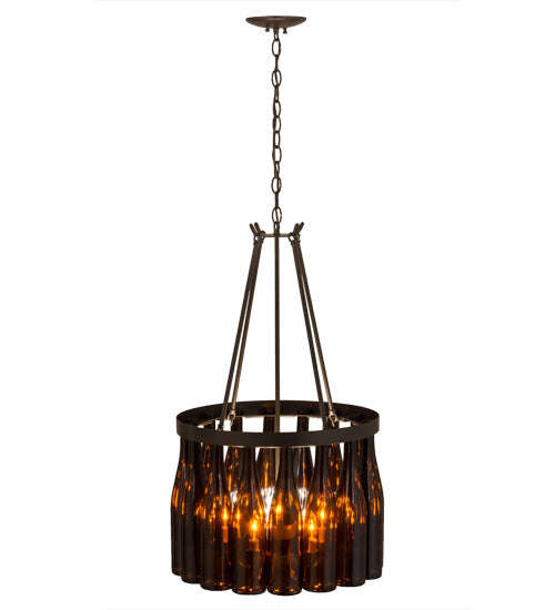 Meyda Lighting Tuscan Vineyard 17" 5-Light Timeless Bronze Estate Chandelier With 16 Amber Wine Bottle Shade Glass