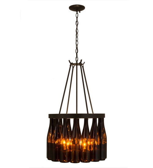Meyda Lighting Tuscan Vineyard 17" 5-Light Timeless Bronze Estate Chandelier With 16 Amber Wine Bottle Shade Glass