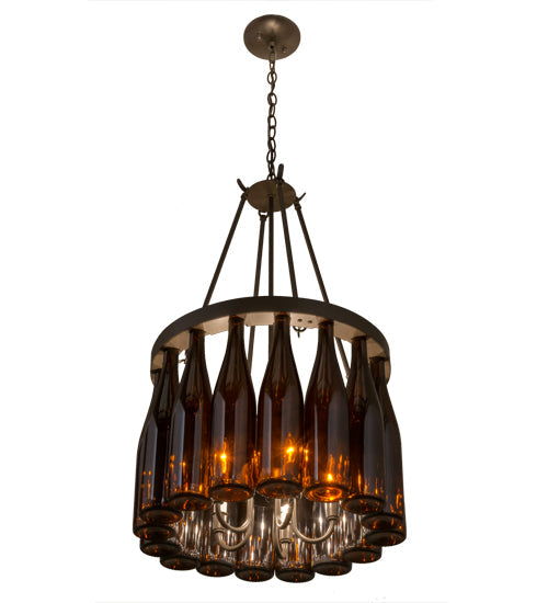 Meyda Lighting Tuscan Vineyard 17" 5-Light Timeless Bronze Estate Chandelier With 16 Amber Wine Bottle Shade Glass