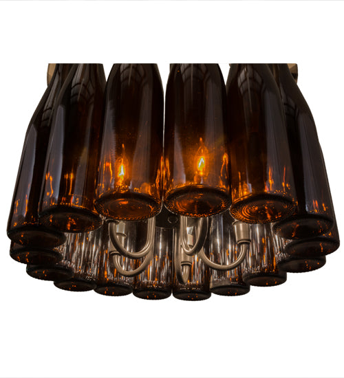 Meyda Lighting Tuscan Vineyard 17" 5-Light Timeless Bronze Estate Chandelier With 16 Amber Wine Bottle Shade Glass