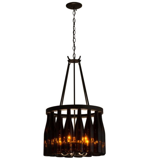 Meyda Lighting Tuscan Vineyard 17" 5-Light Timeless Bronze Estate Chandelier With 16 Amber Wine Bottle Shade Glass