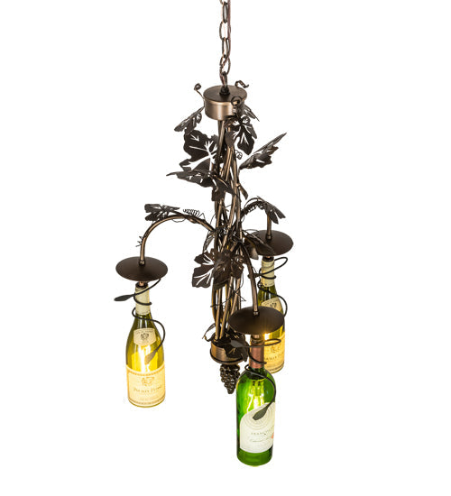 Meyda Lighting Tuscan Vineyard 18" 3-Light Dark Burnished Antique Copper Chandelier With Green & Yellow Wine Bottle Shade Glass