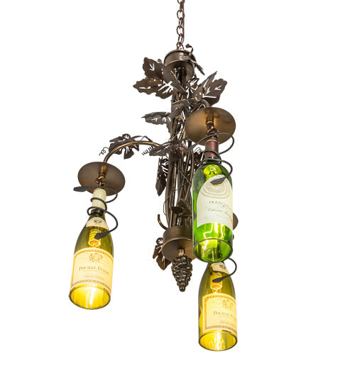 Meyda Lighting Tuscan Vineyard 18" 3-Light Dark Burnished Antique Copper Chandelier With Green & Yellow Wine Bottle Shade Glass