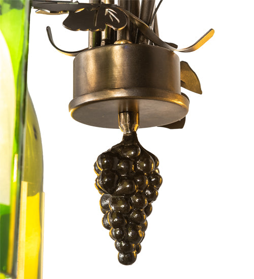 Meyda Lighting Tuscan Vineyard 18" 3-Light Dark Burnished Antique Copper Chandelier With Green & Yellow Wine Bottle Shade Glass