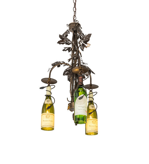 Meyda Lighting Tuscan Vineyard 18" 3-Light Dark Burnished Antique Copper Chandelier With Green & Yellow Wine Bottle Shade Glass