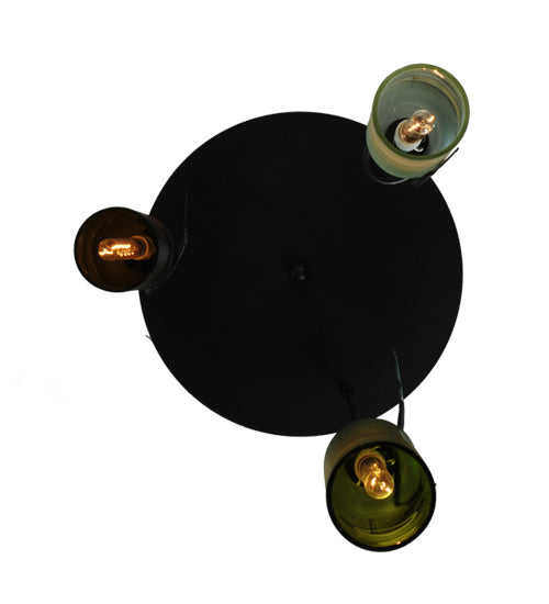 Meyda Lighting Tuscan Vineyard 18" 3-Light Textured Black Cascading Pendant Light With Multi-Colored Wine Bottle Shade Glass