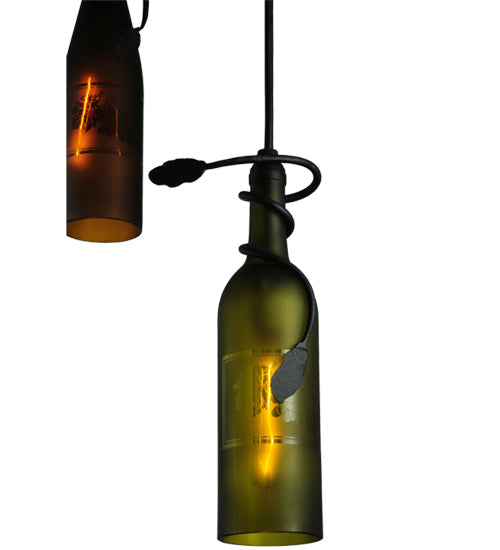 Meyda Lighting Tuscan Vineyard 18" 3-Light Textured Black Cascading Pendant Light With Multi-Colored Wine Bottle Shade Glass