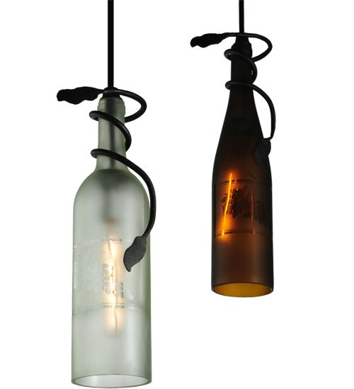 Meyda Lighting Tuscan Vineyard 18" 3-Light Textured Black Cascading Pendant Light With Multi-Colored Wine Bottle Shade Glass