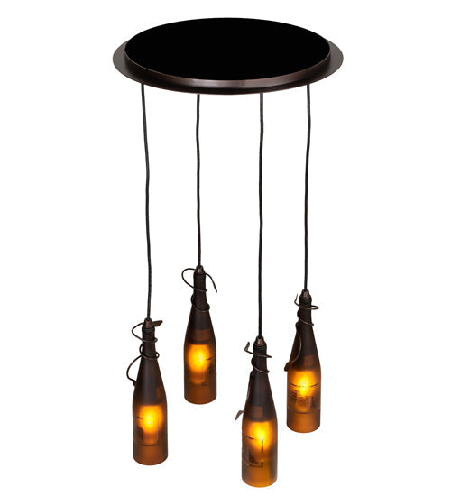 Meyda Lighting Tuscan Vineyard 18" 4-Light Mahogany Bronze Cascading Pendant Light With Amber Wine Bottle Shade Glass