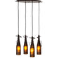 Meyda Lighting Tuscan Vineyard 18" 4-Light Mahogany Bronze Cascading Pendant Light With Amber Wine Bottle Shade Glass