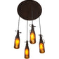 Meyda Lighting Tuscan Vineyard 18" 4-Light Mahogany Bronze Cascading Pendant Light With Amber Wine Bottle Shade Glass