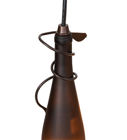 Meyda Lighting Tuscan Vineyard 18" 4-Light Mahogany Bronze Cascading Pendant Light With Amber Wine Bottle Shade Glass