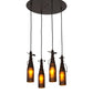 Meyda Lighting Tuscan Vineyard 18" 4-Light Mahogany Bronze Cascading Pendant Light With Amber Wine Bottle Shade Glass