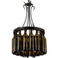 Meyda Lighting Tuscan Vineyard 18" 5-Light Textured Black Pendant Light With 16 Wine Bottle Antique Green Shade Glass