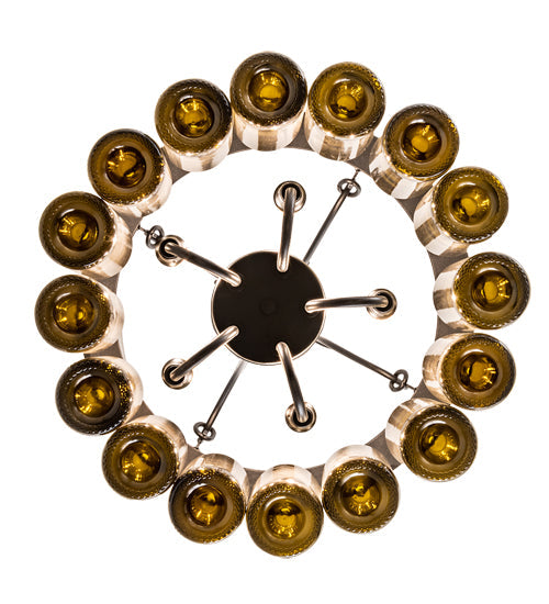 Meyda Lighting Tuscan Vineyard 18" 5-Light Textured Black Pendant Light With 16 Wine Bottle Antique Green Shade Glass