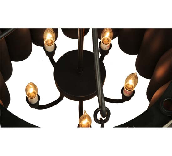Meyda Lighting Tuscan Vineyard 18" 5-Light Textured Black Villa Chandelier With Amber Wine Bottle Shade Glass
