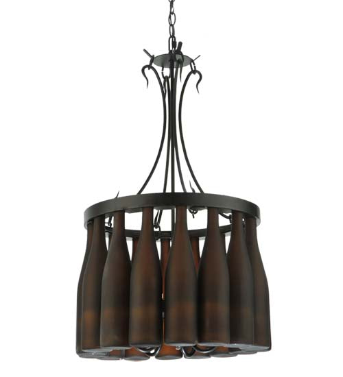Meyda Lighting Tuscan Vineyard 18" 5-Light Textured Black Villa Chandelier With Amber Wine Bottle Shade Glass