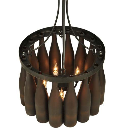 Meyda Lighting Tuscan Vineyard 18" 5-Light Textured Black Villa Chandelier With Amber Wine Bottle Shade Glass