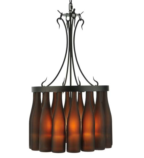 Meyda Lighting Tuscan Vineyard 18" 5-Light Textured Black Villa Chandelier With Amber Wine Bottle Shade Glass