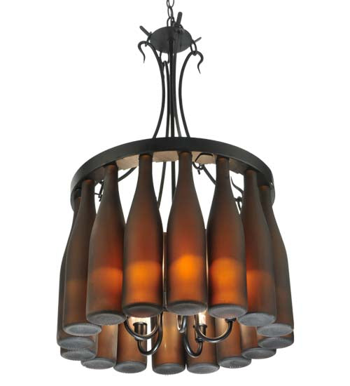 Meyda Lighting Tuscan Vineyard 18" 5-Light Textured Black Villa Chandelier With Amber Wine Bottle Shade Glass