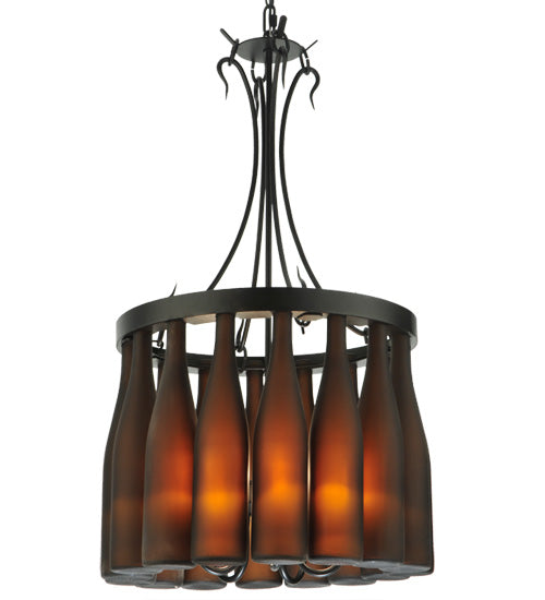 Meyda Lighting Tuscan Vineyard 18" 5-Light Textured Black Villa Chandelier With Amber Wine Bottle Shade Glass