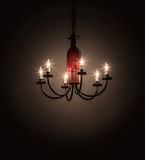 Meyda Lighting Tuscan Vineyard 18" 6-Light Timeless Bronze Chandelier With Red Bottle Shade Glass