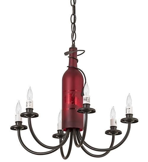 Meyda Lighting Tuscan Vineyard 18" 6-Light Timeless Bronze Chandelier With Red Bottle Shade Glass