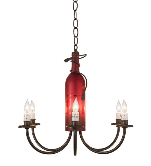Meyda Lighting Tuscan Vineyard 18" 6-Light Timeless Bronze Chandelier With Red Bottle Shade Glass