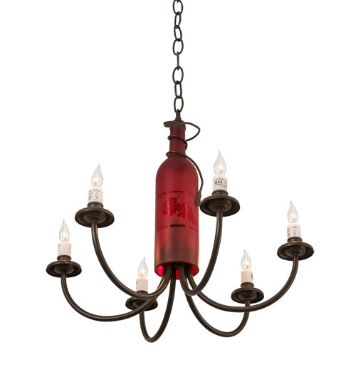 Meyda Lighting Tuscan Vineyard 18" 6-Light Timeless Bronze Chandelier With Red Bottle Shade Glass