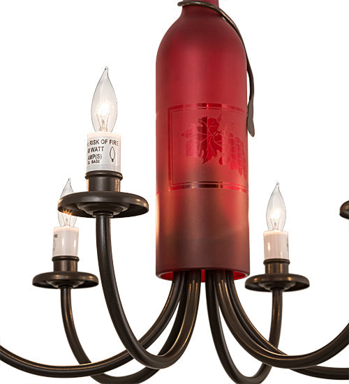 Meyda Lighting Tuscan Vineyard 18" 6-Light Timeless Bronze Chandelier With Red Bottle Shade Glass