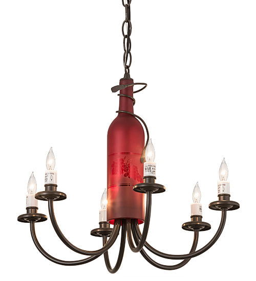 Meyda Lighting Tuscan Vineyard 18" 6-Light Timeless Bronze Chandelier With Red Bottle Shade Glass
